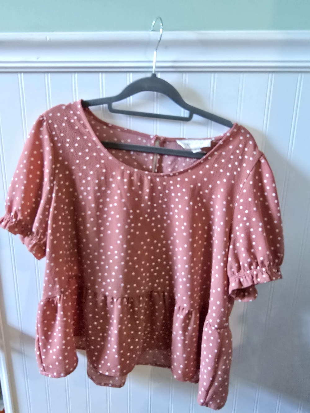 Hippie Rose Dusty Rose Polka Dot Peplum Blouse